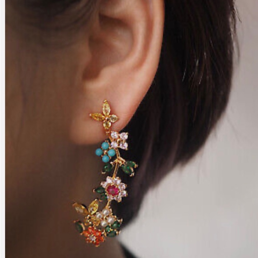 NWT Kate Spade New Bloom Earrings cubic zirconia multicolor long,dangly,sparkly